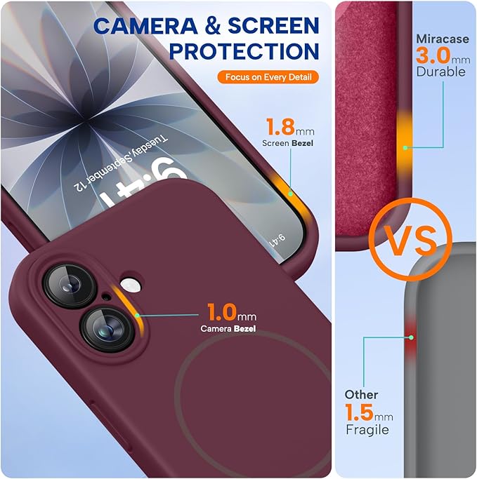 Miracase Silicone & Magnetic for iPhone 17 Case, Wine Red | Compatible with MagSafe, Silicone Camera Control Cover, Soft Microfiber Lining, Shockproof Drop Protection Phone Case for 17 - Image 3