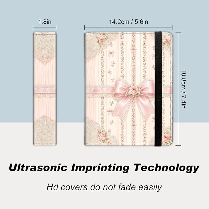Small Photo Album 5x7, 60 Pockets Holds 120 Photos, Slip-in Pocket Photo Storage Book with Black Elastic Band for Family Wedding Baby Travel Pictures, Pink Lace Bow Rose - Image 2