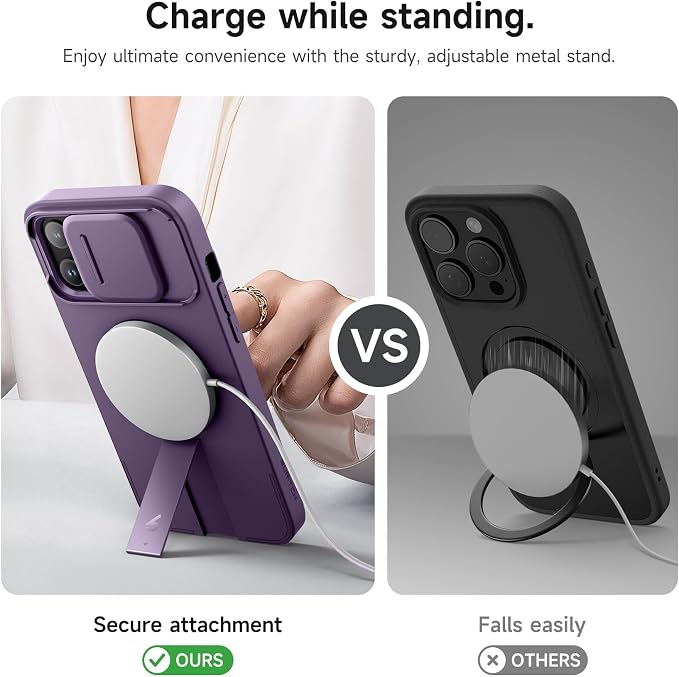 SURITCH for iPhone 13 Pro Max/12 Pro Max Case with Magnetic Camera Slide Cover and Adjustable Kickstand, Compatible with MagSafe, Shockproof Bumper Case Slim Protective Cover 6.7 Inch, Dark Purple - Image 5