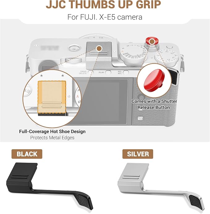X-E5 Thumb Grip w Shutter Button & Full-Coverage for Fujifilm XE5 - Black | Aluminum Alloy X-E5 XE5 Camera Thumb Grip with Hot Shoe Cover Protector Thumb Rest Support Holder Not Affect The Use of Dial - Image 2