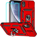 HNHYGETE for iPhone XR Phone Case with HD Screen Protector: [Military Grade 20ft. Drop Tested] Slide Camera Cover Ring Shockproof Protective Phone Case for - iPhone XR (Red) by HNHYGETE