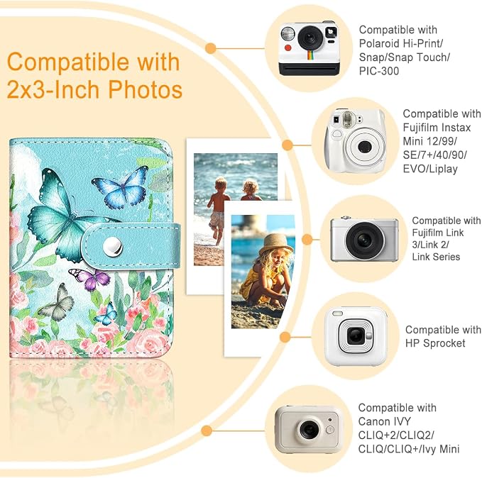 Butterfly Small Photos Album for 2x3 Inch Films, 56 Pockets | Mini Cute Picture Book, Wallet Size, for Polaroid Fujifilm Instax Mini Instant Camera Printer, Kpop Photocard Binder Holders - Image 3