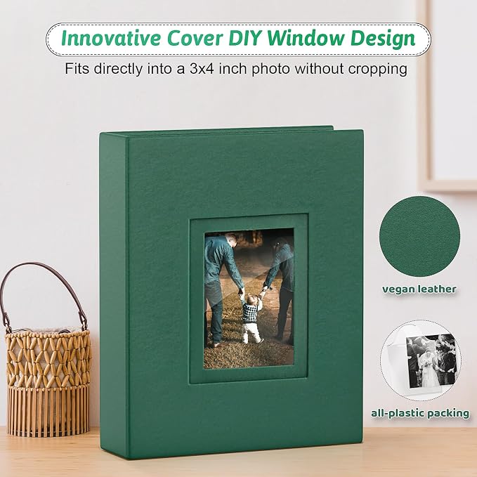 Popotop 4x6 Photo Album Holds 100 Pictures, Vegan Leather Hardcover | 100 Photos Capacity, Acid-Free Clear Slip-In Pockets, Compact Format, Front Photo Window, Gifts for Family Wedding Baby - Image 2
