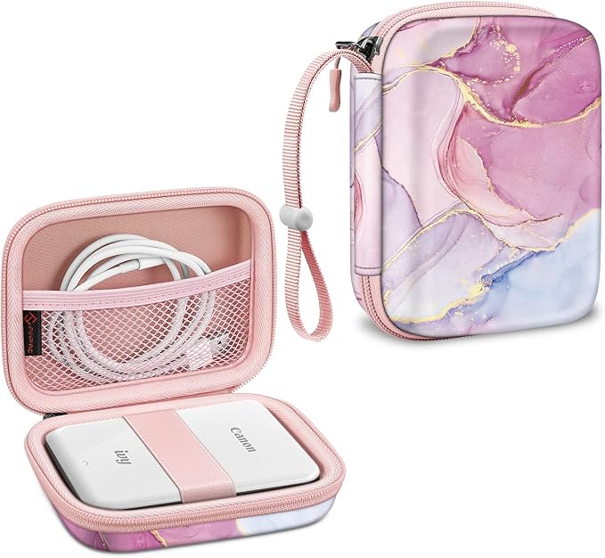 FINTIE Protective Case for Canon Ivy 2 Mini, CLIQ2 & CLIQ+2 Photo Printer | Shockproof Hard Shell Carrying Case, With Wrist Strap, Pocket Camera Storage, Charger Cable Organizer, Dreamy Marble by Fintie