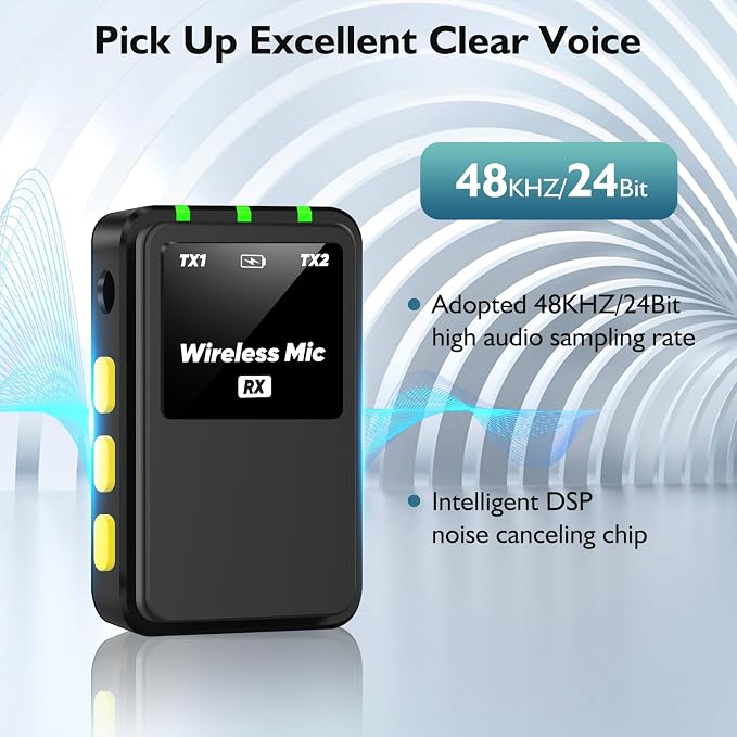 Ecomxia Wireless Lavalier Microphone (2 TX + 1RX + Charging Case) for DSLR Camera iPhone Android PC 656FT Range Professional Lapel Mic Wireless with 48KHZ/24Bit Clear Voice, 30Hours Vlogging - Image 5