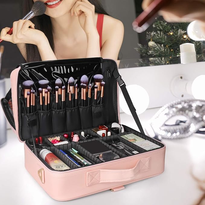 Relavel Travel Makeup Train Case Cosmetic Case Organizer Portable Artist Storage Bag with Adjustable Dividers for Cosmetics Makeup Brushes Toiletry Jewelry Digital Accessories - Image 7