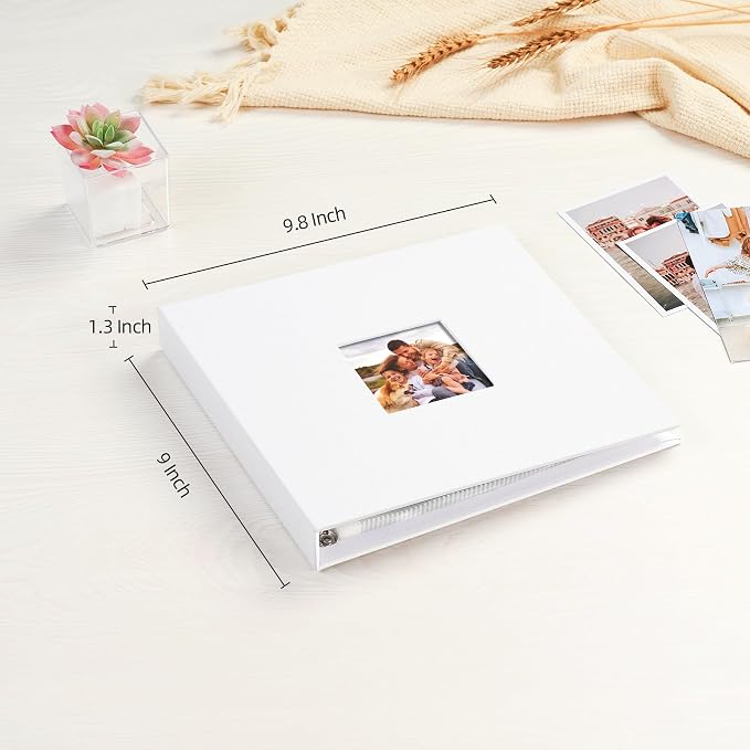 Mublalbum 8x8 Inch 3 Ring DIY Scrapbook Photo Album 40 Pages, White | 3 Ring Binder Scrapbook, Linen Cover, 20 Plastic Sleeves 40 Pages, Memory Book for Wedding, Baby, Family, DIY Projects - Image 2