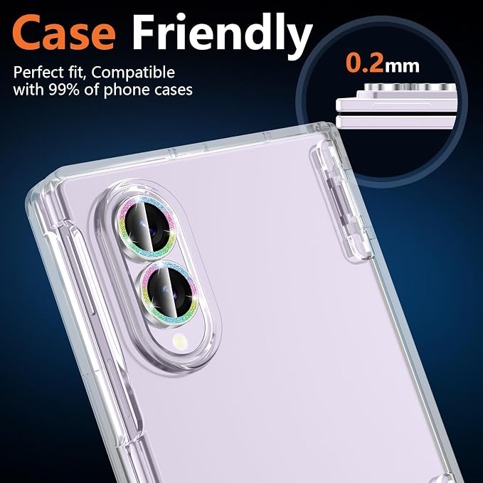 for Samsung Galaxy Z Fold 8 Camera Lens Protector, Individual Metal Ring Tempered Glass Lens Cover, [Strong Adsorption] Scratch Resistant Ultra-Thin HD Clear Lens Cover, Colorful Sparkly - Image 6