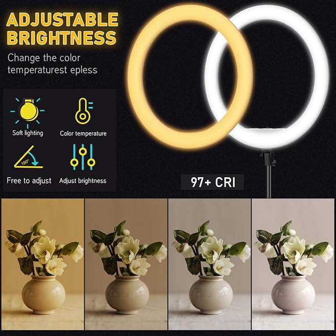 Hagibis 21 inch Ring Light with Stand Outer 55W 5600k Dimmable LED Light, Tripod Stand,and Phone Holder，Remote Controller,Carrying Bag ，CRI 97+ 2540lux, for Streaming Home Office Zoom Call Lighting - Image 3