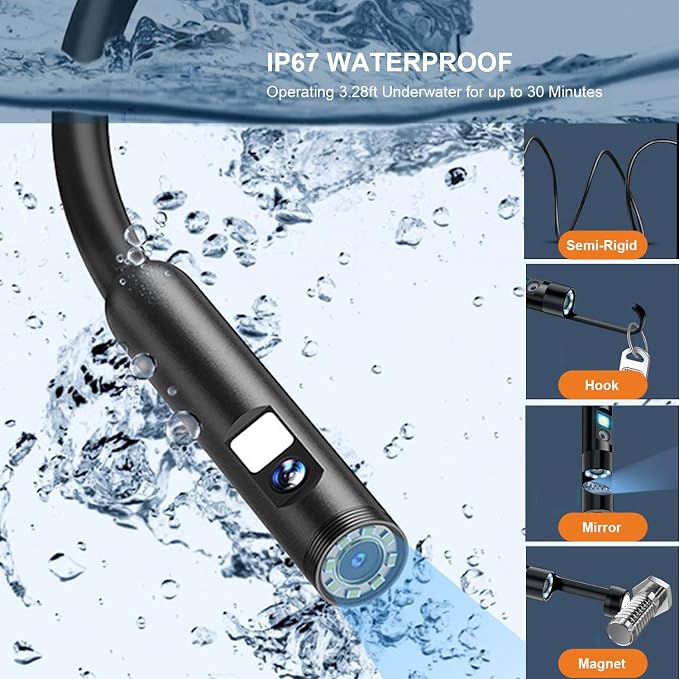 【Dual-Lens BORESCOPE Inspection Camera HD with Light】 Endoscope with Adjustable LED - Compatible with iPhone, Samsung, iPad, iOS & Android - 3.0MP HD, IP67 Waterproof, 16.5ft/5m - Image 4