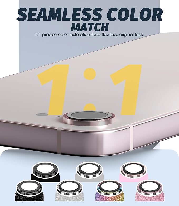 (3 Pack) Orzero Camera Lens Protector for iPhone 17e / iPhone 16e, [EZ Install] [Case-Friendly] 9H Tempered Glass Bling Lens Cover Accessories, Military-Grade Shockproof, HD Clarity Anti-Glare - Glitter Pink - Image 7