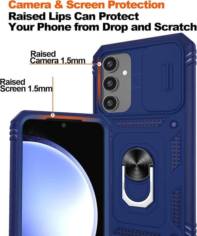 Gritup for Samsung Galaxy S23 FE Case with 2PCS Screen Protector, Build in 360° Rotating Ring Kickstand, Military Grade Protective Case for S23 FE Phone, Blue - Image 5