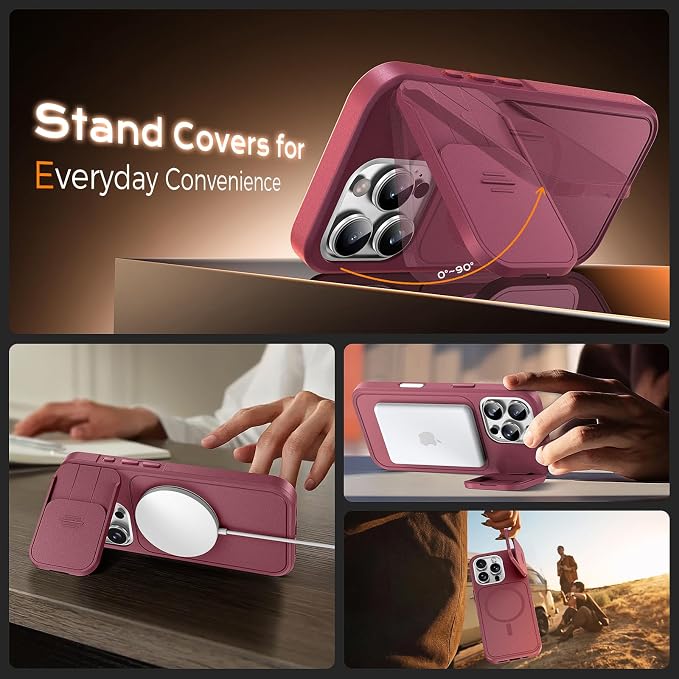 TOCOL for iPhone 16 Pro Max Case with Slide Camera Cover, Kickstand and Camera Control Button, Fit for MagSafe, Rugged Solid Phone Case, Non-Slip, Drop Protection, Wine - Image 4