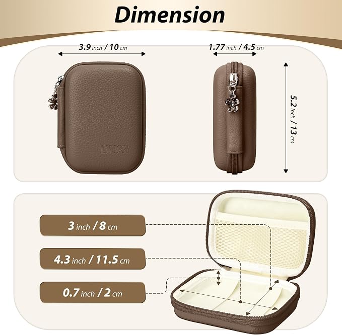 Digital Camera Case for KODAK PIXPRO FZ55/FZ45, Case Only, Brown | Fits CAMKORY DC403 and Canon PowerShot ELPH 360 HS Compact Digital Cameras, Small Hard Shell Camera Pouch with Mesh Pocket - Image 2