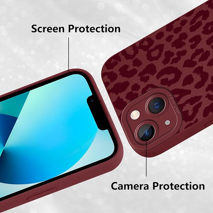 Cute Burgundy Cheetah Print Phone Case for iPhone 13 Mini 5.4" | Aesthetic Leopard Pattern Design Cover Full Camera Lens Protective Shockproof Soft Slim TPU Funda for Women Girls - Image 5