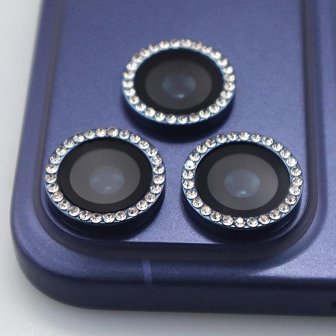 BONVAN for iPhone 17 Pro / 17 Pro Max Camera Lens Protector Bling Glitter Diamond Metal Crystal Tempered Glass Screen Accessories Rhinestones Lens Cover for iPhone 17 Pro/Pro Max (Dark Blue) - Image 5