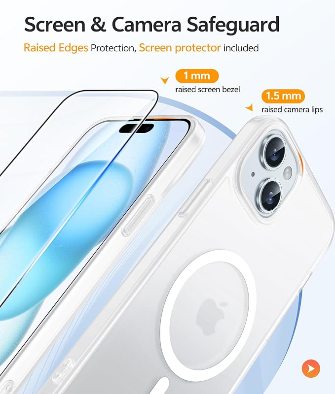 FNTCASE for iPhone 15/14/13 Case, Fit for Magsafe, Glass Screen Protector | Translucent Matte, Magnetic Phone Cases, 14FT Military Grade Drop Protection, Slim Shockproof Protective Cover, White - Image 4