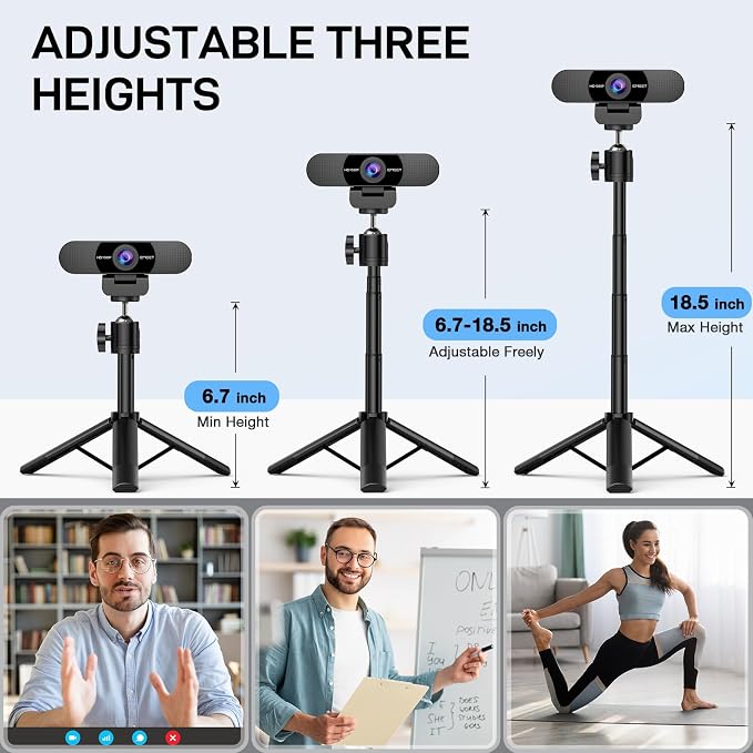 EMEET C960 Webcam with Tripod, 1080P Webcam with Mic, Adjustable Height | Desktop Tripod, C960 Web Camera with Privacy Cover, Plug & Play with Stand for Zoom/Skype/YouTube/FaceTime - Image 2