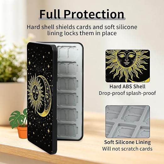 PERFECTSIGHT Switch Game Card Case for Nintendo Switch 2/ Lite / OLED, Switch 2 Game Holder Cartridge Case for Game Cards and 48 SD Cards, Kawaii Portable Compact Storage Box, Sun Moon - Image 4