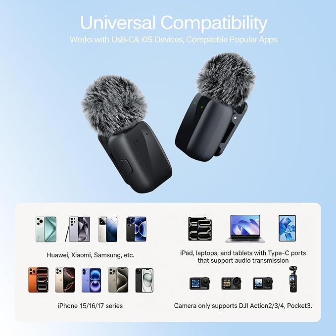 Wireless Lavalier Microphone for iPhone Android, Plug & Play Clip-On Mini Mic with Noise Cancellation, 2.4GHz Wireless Recording, Charging Case, for TikTok YouTube Live Streaming Interview - Image 5