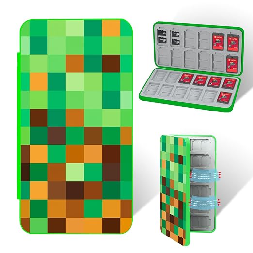 PERFECTSIGHT Switch Game Card Case for Nintendo Switch 2/ Lite / OLED, Switch 2 Game Holder Cartridge Case for Game Cards and 48 SD Cards, Cute Kawaii Portable Compact Storage Box, Green Grid by PERFECTSIGHT