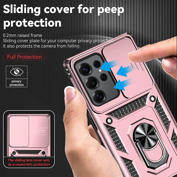 HNHYGETE for Samsung Galaxy S25 Ultra Case with Screen Protector: [Military Grade 20ft. Drop Tested] Slide Camera Cover Ring Shockproof Protective Phone Case for - Galaxy S25 Ultra (Rose Gold) - Image 4