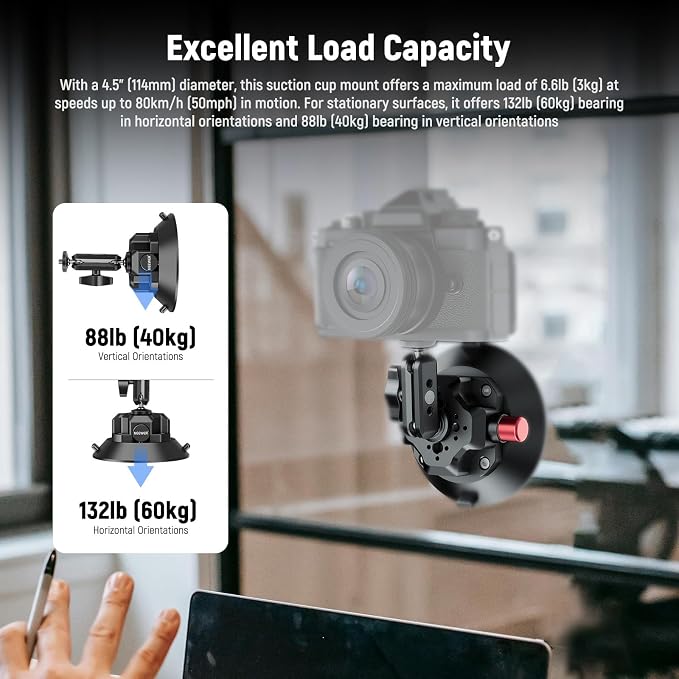 NEEWER 4.5" Suction Cup Camera Mount with Ball Head Magic Arm, CA105 | 1/4" 3/8" ARRI Holes, Quick Release Car Mount, Phone Holder, Action Camera Adapter, Compatible with iPhone DJI Insta360 - Image 3