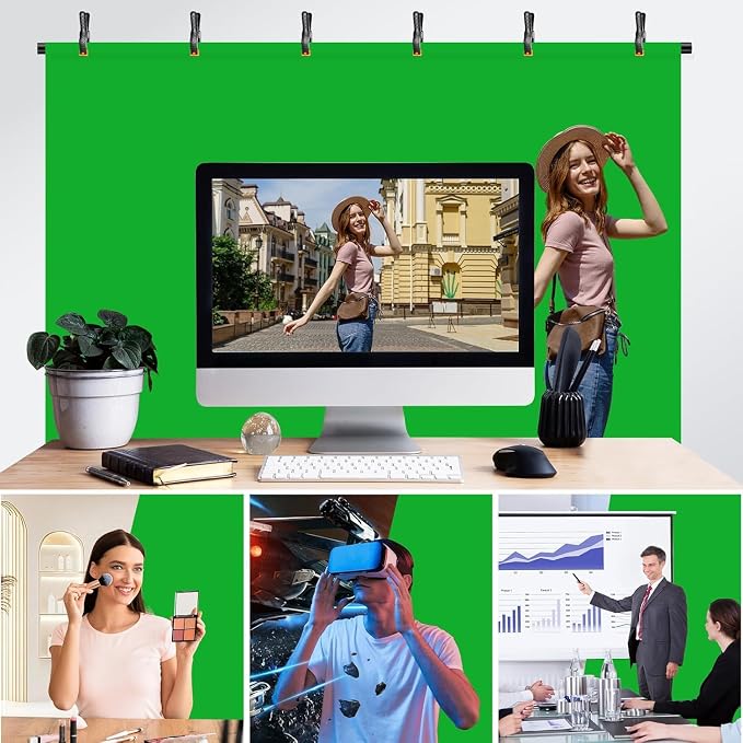 Emart 5x10ft Green Screen Backdrop Kit with T-Shape Stand and 4 Clamps | Reverse folding base for easy storage & transport，perfect for Photography, Photoshoot, Studio Video Recording, Streaming - Image 6