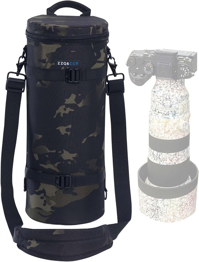 ZZQ&CCF Camera Lens Pouch Case for Sony FE 400-800mm f/6.3-8 G OSS Super-Telephoto Zoom Lens, Water Resistant Lens Travel Protective Bag with Shoulder Strap, Shockproof Interior # Black Camo by ZZQCCF