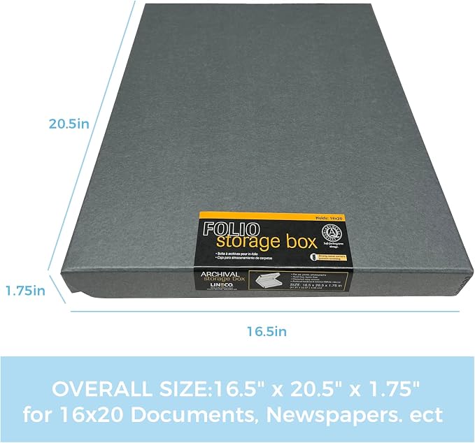 Lineco Clamshell Archival Storage Box, 16.5x20.5x1.75 Inch, Gray | Acid-Free with Metal Edge Boxboard, Organize and Store Photos Documents Cards Negatives Magazine Prints Family Records DIY - Image 2