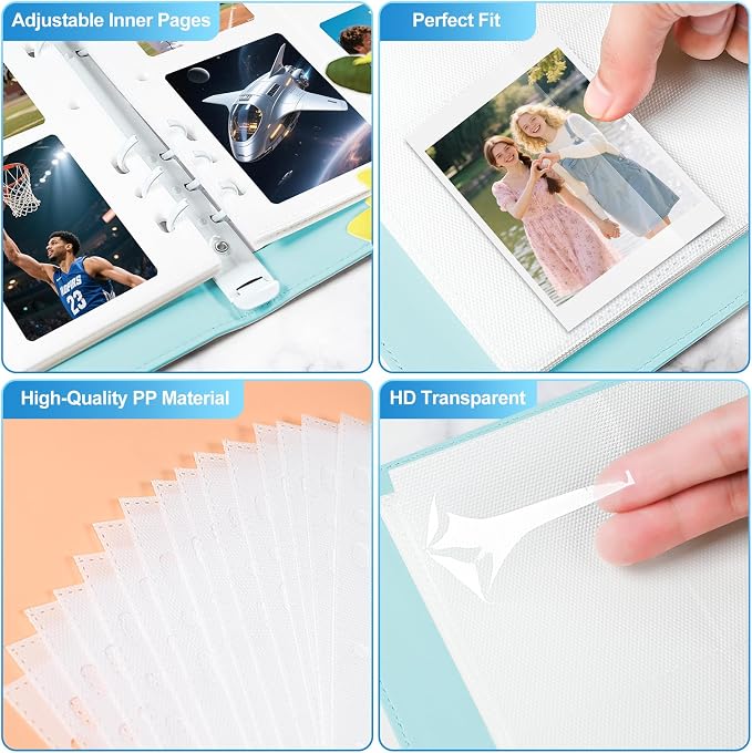 2x3 Photo Album, Clip-In PU Leather Cover A5 Photocard Binder, 200 Pockets, Compatible with Fujifilm Instax Mini & Polaroid Camera, Scrapbook for Instant Photos (Blue) - Image 6