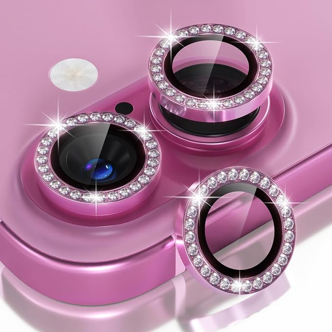 Choiche for iPhone 16/16 Plus Camera Lens Protector Bling, Diamond-Pink | Ultra HD, 9H Tempered Glass Camera Cover Screen Protector Metal Individual Ring Decoration Accessories, 2-Lens, 6.1/6.7-inch by Choiche