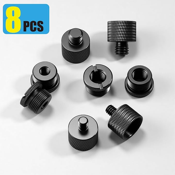 Mic Stand Adapter Set, 5/8 to 3/8 & 1/4 Thread Adapter | 8 Pack, 4 Thread Sizes, Aluminum Alloy, Knurled Grip, Precision Threads, Fits Mic Stands, Boom Arms & Tripods - Image 7
