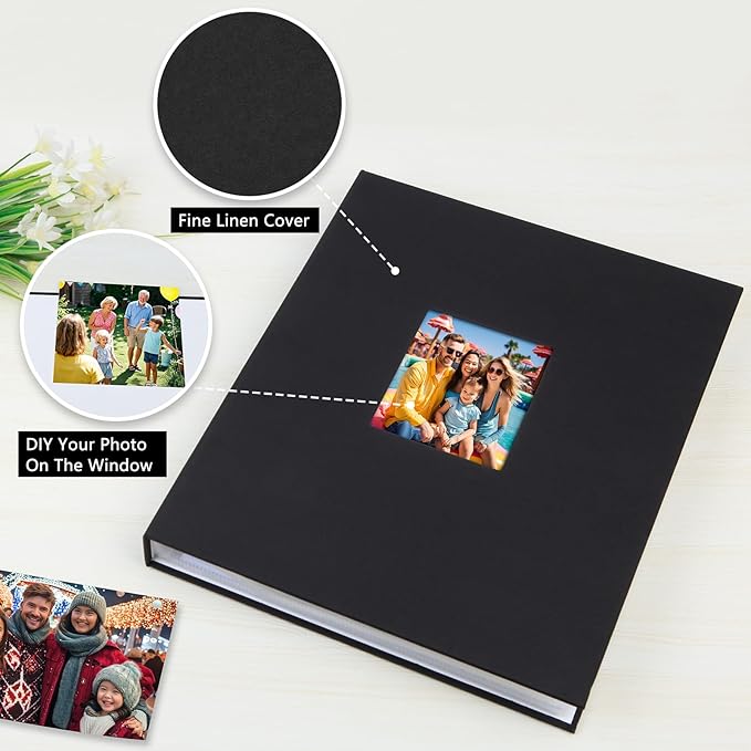 11x14 Photo Album Holds 64 Photos, Linen Cover Art Portfolio 11x14, Photo Album Art Portfolio Folder with Clear Plastic Sleeves for Kids & Artists Artwork Drawing, Black - Image 4