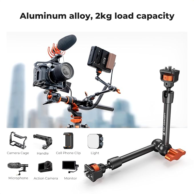 K&F CONCEPT 11" Magic Arm Clamp with ARRI 1/4" & 3/8" Thread Screw | 360° Ball Heads Articulating Arm Camera Adapter for DSLR, Monitor, LED Light, Microphone, Camera Cage, Action Camera, MS33 - Image 4
