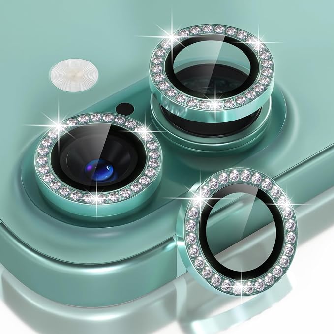 Choiche for iPhone 16/16 Plus Camera Lens Protector Bling, Diamond-Teal | Ultra HD, 9H Tempered Glass Camera Cover Screen Protector Metal Individual Ring Decoration Accessories, 2-Lens, 6.1/6.7-inch by Choiche