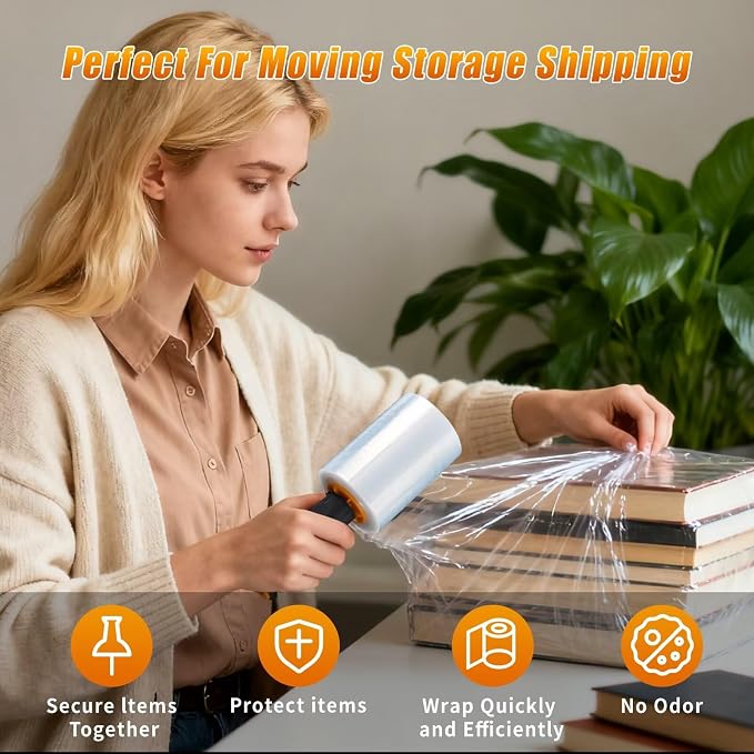 Stretch Film Shrink Wrap for Moving Supplies (5inch, 2 Pack) x 1000ft, Industrial Strength Plastic Wrap Stretch Roll for Pallet Wrapping Shipping Moving Boxes Storage Furniture with Handles, Clear - Image 6