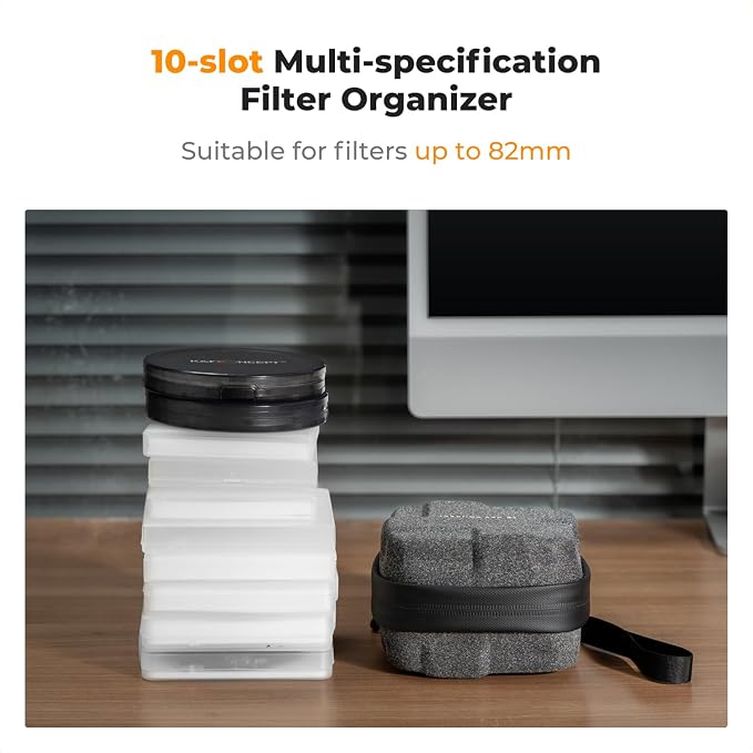 K&F CONCEPT 10 in 1 Lens Filter Case, Filter Bag Up to 82mm | Hard Shell Camera Filter Pouch, Hand Strap, Waterproof, For ND UV CPL Camera Filter, BF01 - Image 6