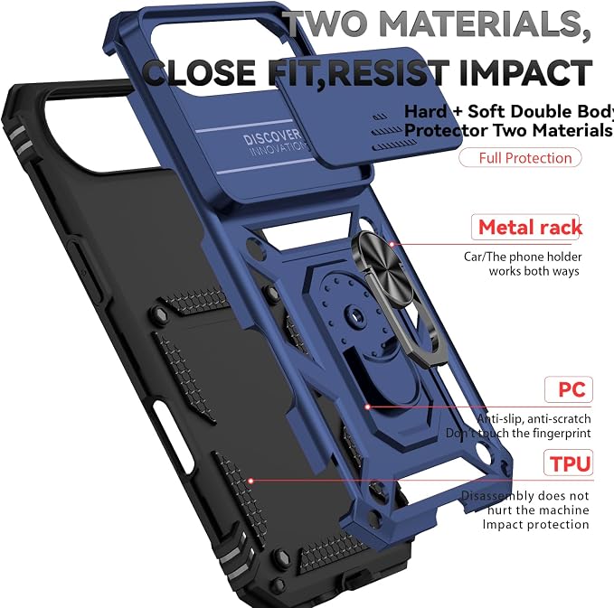 SunStory Phone Case for iPhone Air Case with HD Screen Protector & Slide Camera Cover & Rotated Ring Kickstand, [Military-Grade] Phone Case for iPhone 17 Air, Blue - Image 8