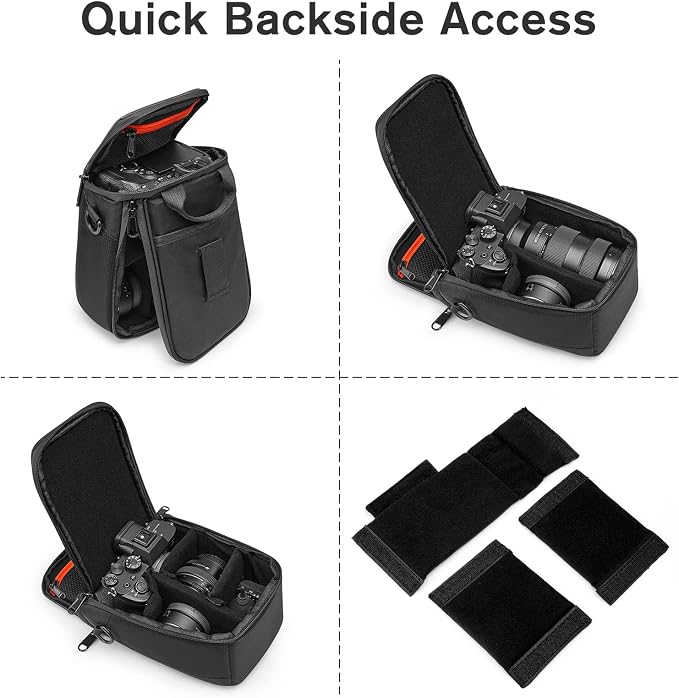 S-ZONE Camera Insert Bag Waterproof Lens Cube Case Compatible with Nikon Canon | Bottom and Side Zipper Openings, Adjustable Shoulder Strap, Compatible with Nikon Canon - Image 5