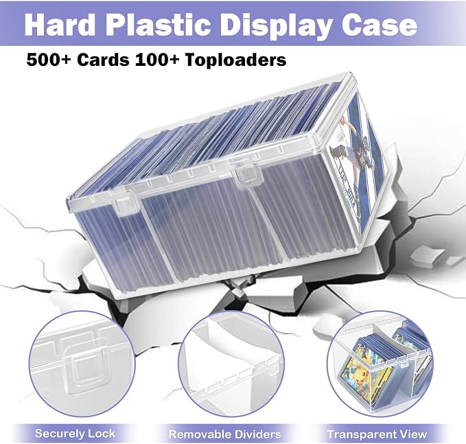 Trading Card Storage Box with 2 Dividers,Toploads Storage Box Plastic Baseball Card Storage Box for 500+ Sports Cards 100+ Top Loads for MTG Magic TCG Yugioh Playing Card Case Holder (1 Pack) - Image 4