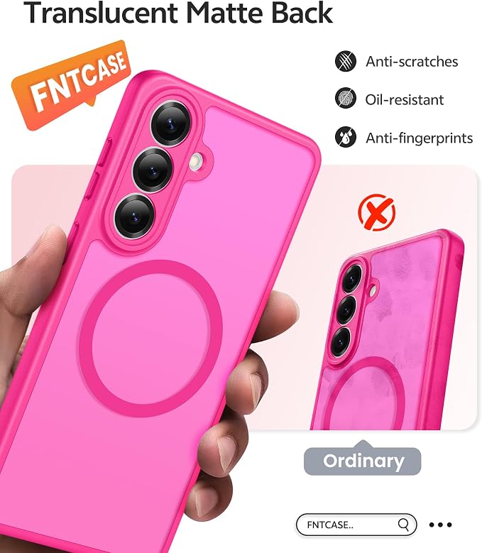 FNTCASE for Samsung Galaxy S26 Case, Fit for Magsafe, with Screen Protector | Full Camera Protection, Translucent Matte, 14FT Military Grade Drop Proof, Shockproof Protective Phone Cover, Hot Pink - Image 6