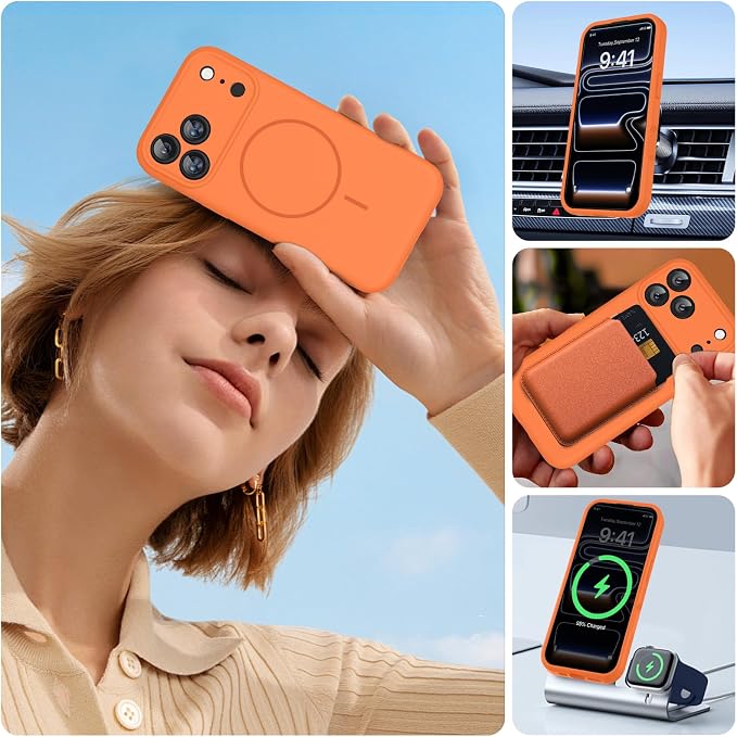 miracase Magnetic for iPhone 17 Pro Max Case, [Soft Anti-Scratch Microfiber Lining], Compatible with MagSafe, Liquid Silicone Case Shockproof Drop Protection Phone Case for 17 ProMax, Sunset Orange - Image 7