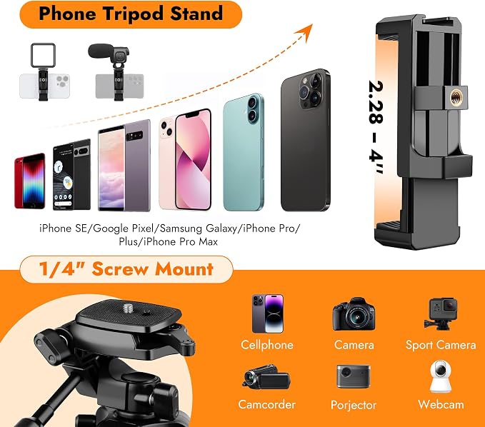 JOILCAN Phone Tripod Stand - 67" Aluminum Extendable Tripod with Remote | Portable Tripods for iPhone Photos Selfie & Video, Compatible with iPhone DSLR Camera Projector - Image 6