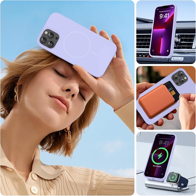 miracase Magnetic for iPhone 13 Pro Max Case, [Soft Anti-Scratch Microfiber Lining], Compatible with MagSafe, Liquid Silicone Shockproof Drop Protection Phone Case for 13 Pro Max, Light Purple - Image 6