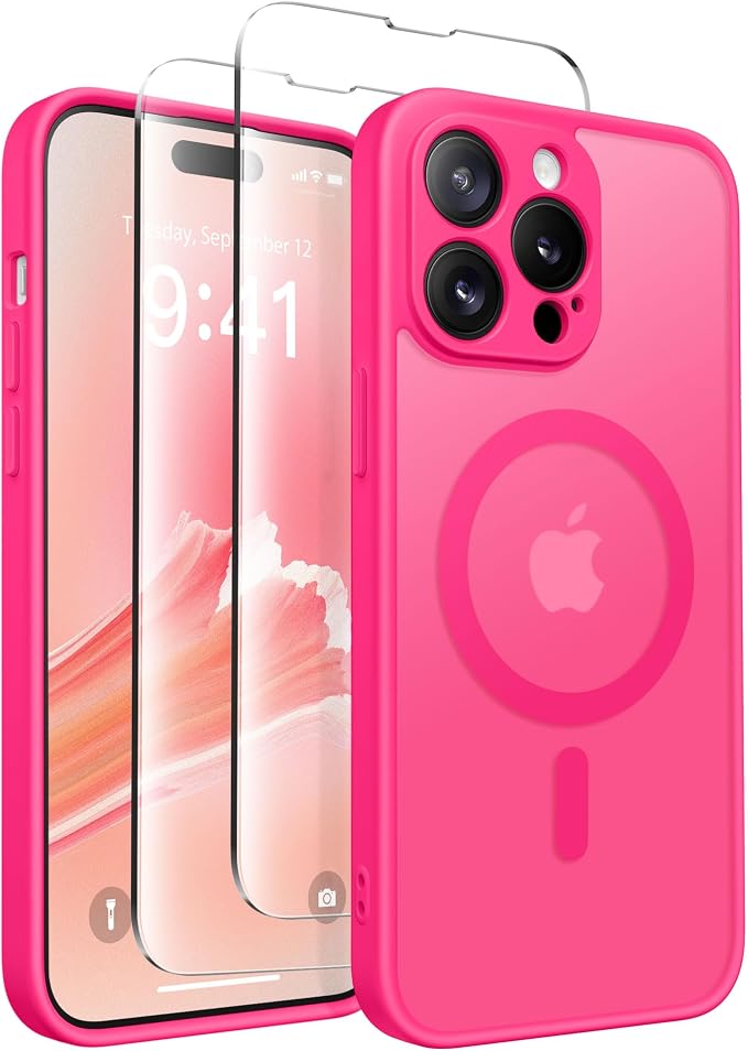 CAPRARO for iPhone 14 Pro Case, Compatible with MagSafe Hot Pink | Upgraded [Full Camera Protection] Shockproof Protective Slim Translucent Matte Magnetic Phone Case 6.1'', Hot Pink by CAPRARO