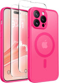 CAPRARO for iPhone 14 Pro Case, Compatible with MagSafe Hot Pink | Upgraded [Full Camera Protection] Shockproof Protective Slim Translucent Matte Magnetic Phone Case 6.1'', Hot Pink by CAPRARO