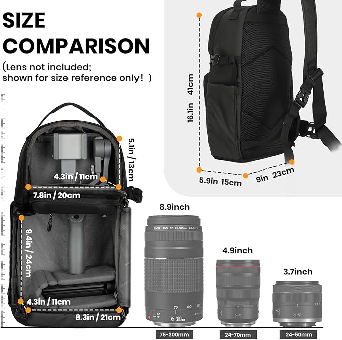 TARION Camera Sling Bag Compact Photography Shoulder Bag, Black TR-S | Hardshell, Side Access, Raincover, Tripod Holder, for Drone DSLR Mirrorless Cameras, for Travel Outdoor Videography - Image 5