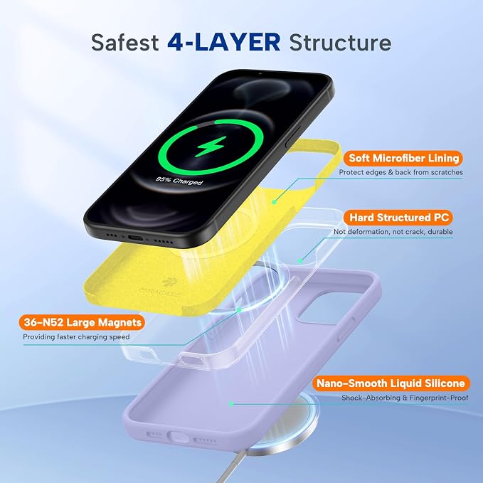 Miracase Silicone & Magnetic for iPhone 12 Pro Max Case, Light Purple | Compatible with MagSafe, Soft Microfiber Lining, Premium Silicone Case Shockproof Drop Protection Phone Case for 12 Pro Max - Image 6