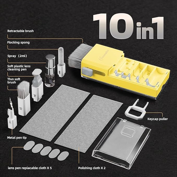 All-in-1 Keyboard Cleaner Laptop Cleaning Kit,Computer Screen-Safe Tools | MacBook iPad iPhone,Electronics Brush Tool for PC Camera Lens Earbuds,Deep Cleaning Spray Cloth, High-Density Soft Brush - Image 7